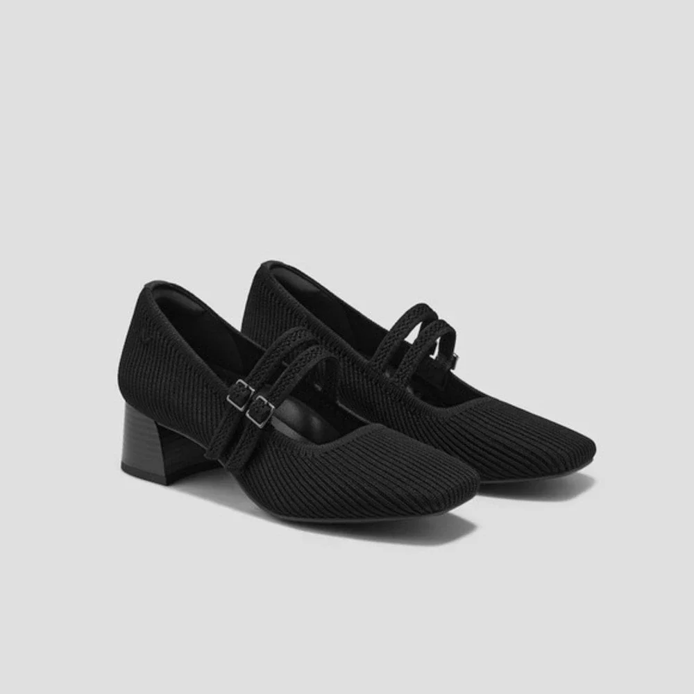 VIVAIA Mary Jane Knit Heels Black‎ Eco Friendly Comfort Work Shoe EU/38 US/7-7.5